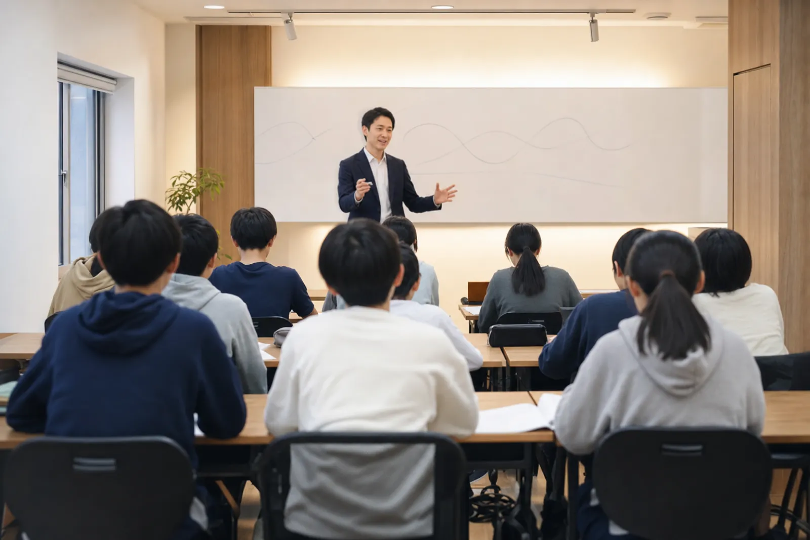 教室後方から授業を確認する様子